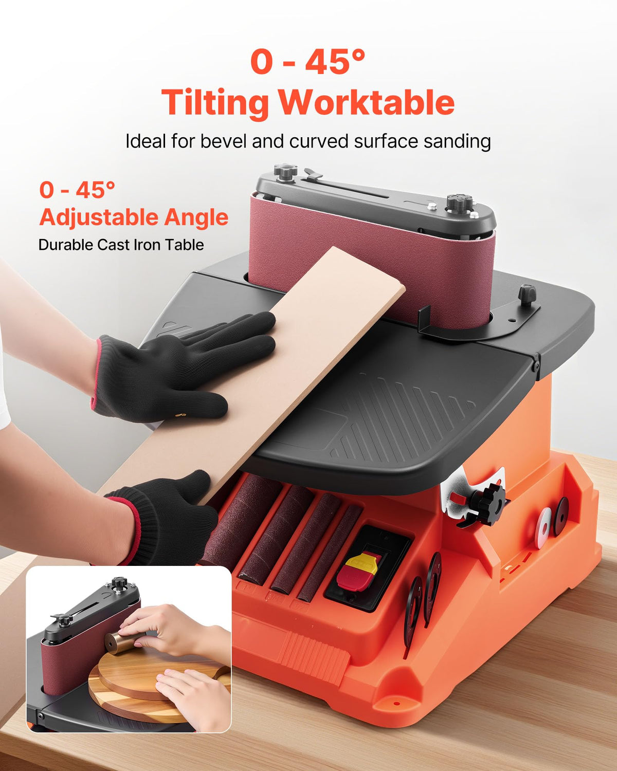 Oscillating Belt and Spindle Sander, 2400RPM Benchtop with 5 Sleeves & Sanding Belt F16959