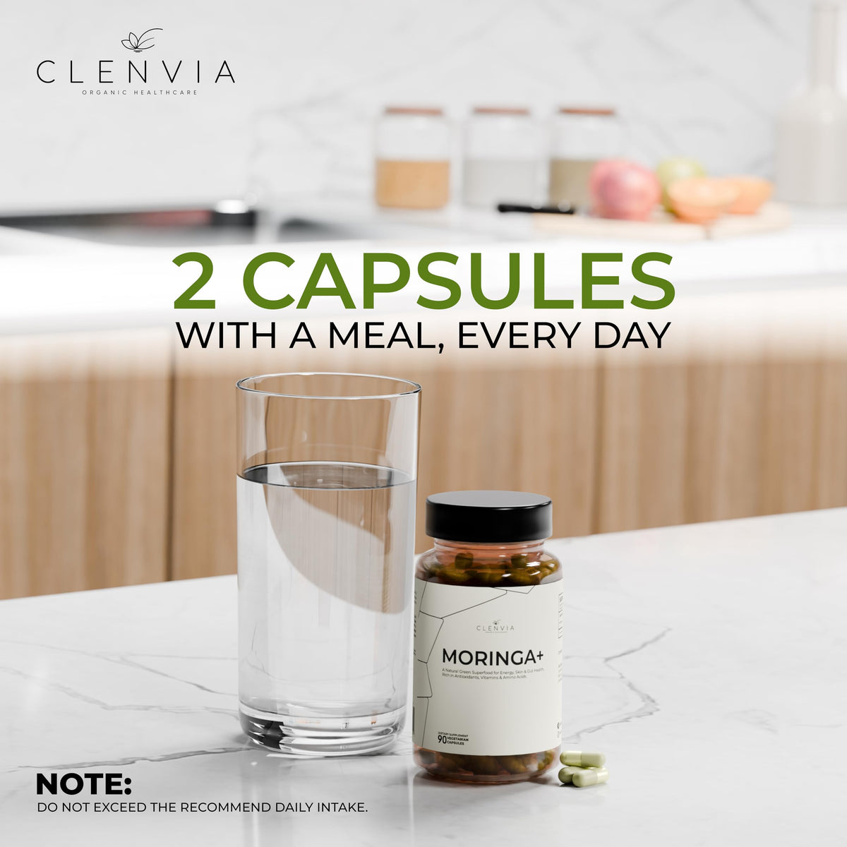 90 Capsules 1000mg Organic Moringa Leaf Powder Capsules O888559