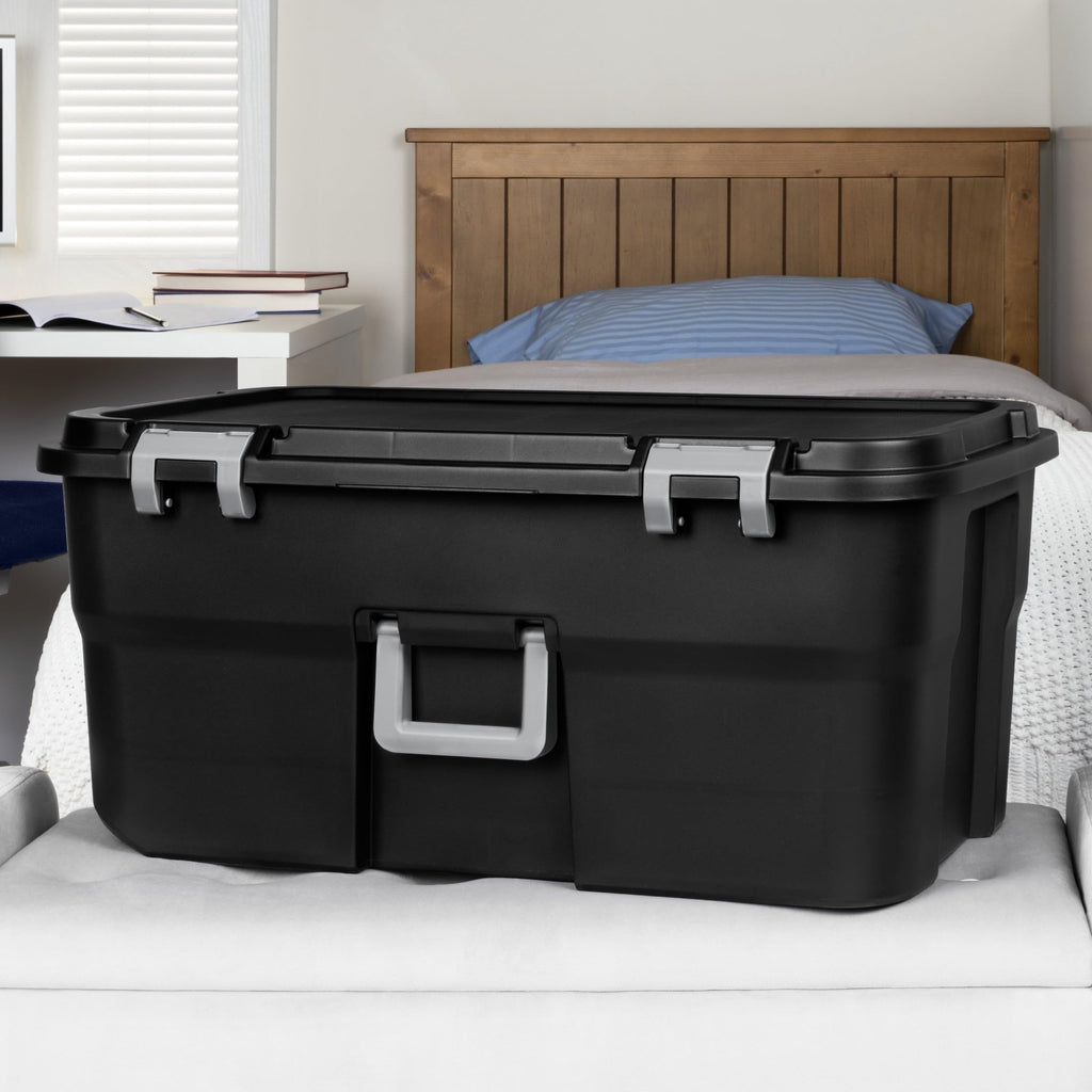 22 Gallon Black Lockable Rolling Storage Footlocker T872