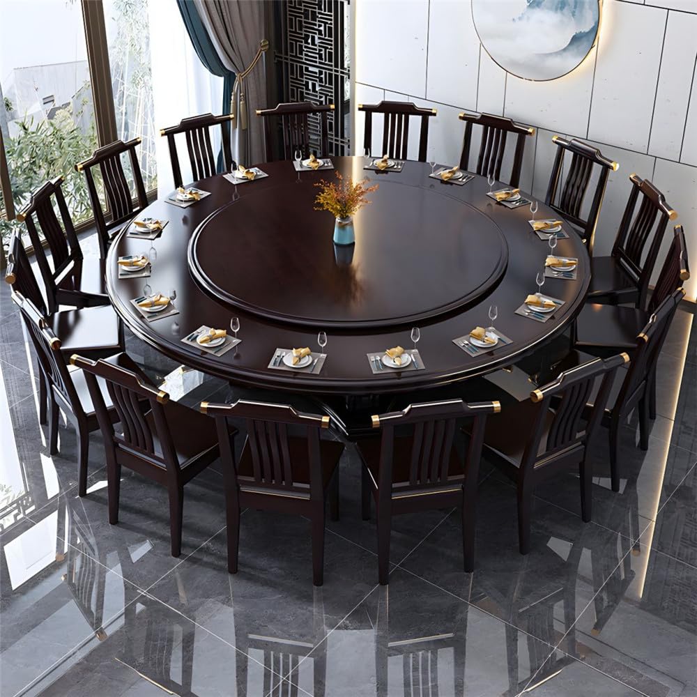 Black Round Solid Wood Dining Table with Lazy Susan C4474