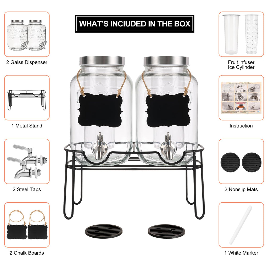 2 Pack 1 Gallon Glass Drink Dispenser with Stand Q235500