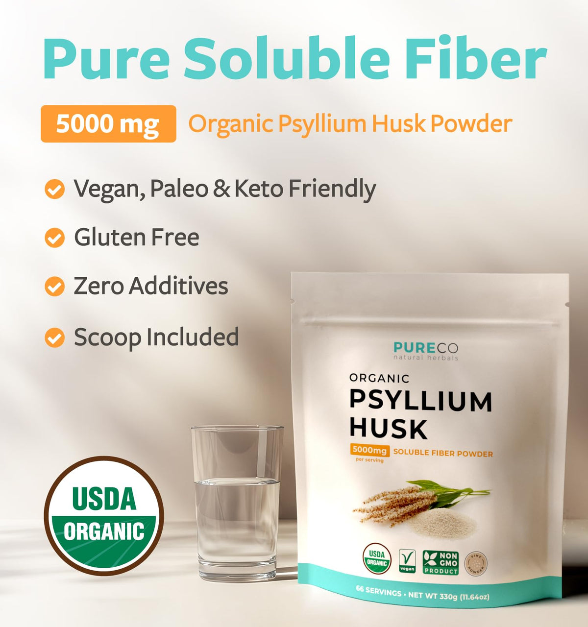 Organic Psyllium Husk Powder 66 Servings U5618