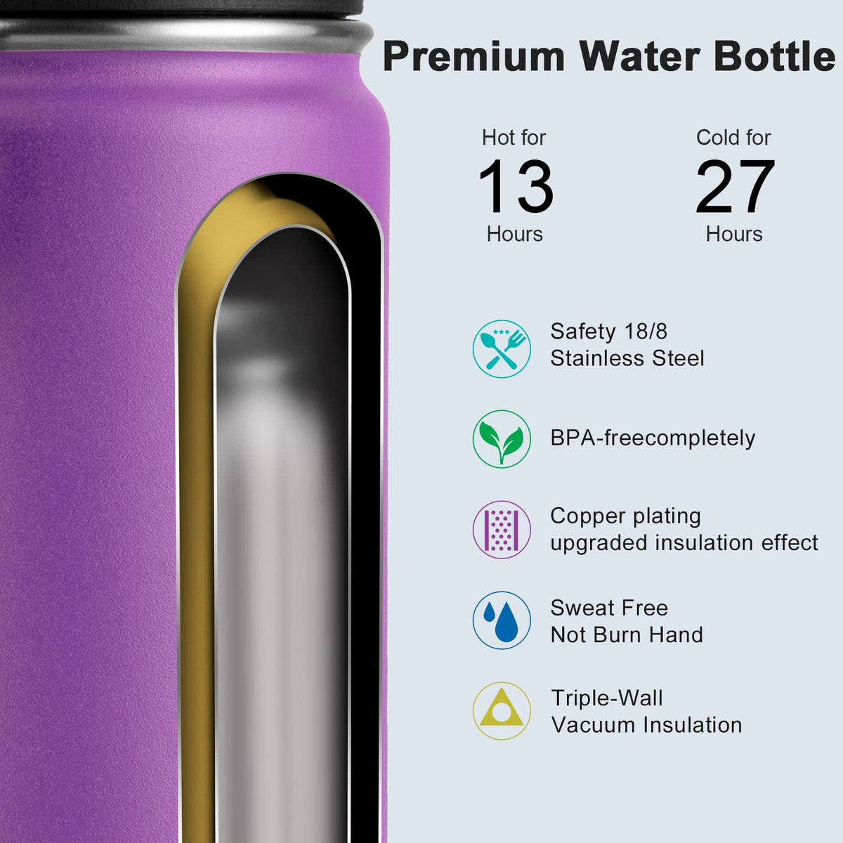 Stainless Steel Vacuum Insulated Water Bottle 16 oz 2 Pack Z5304