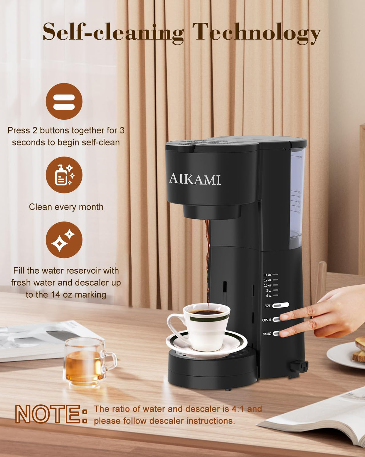 4 IN 1 Single Serve Coffee Maker with Milk Frother and Coffee Grinder C814