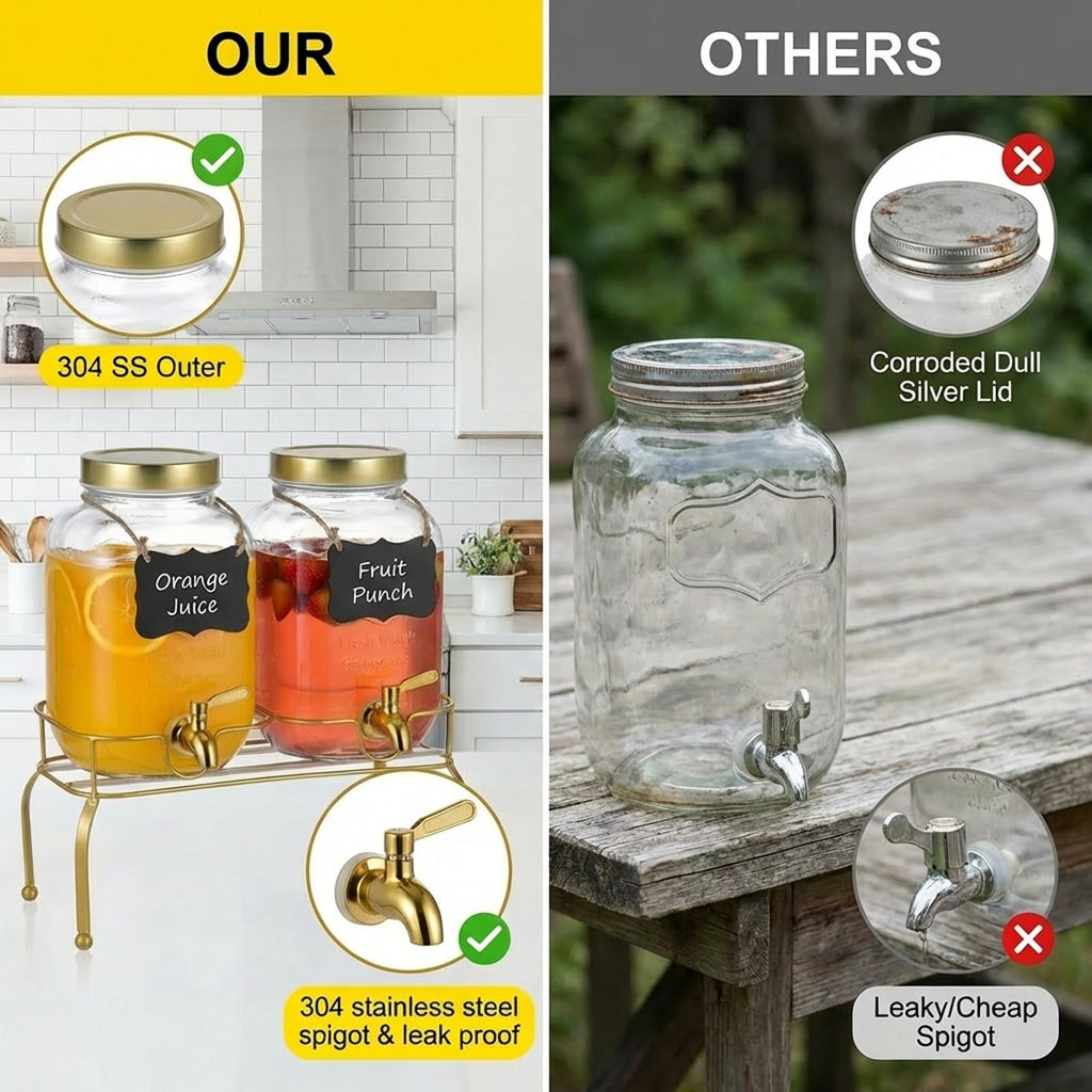 1 Gallon Glass Drink Dispenser Set of 2 with Stand C8796