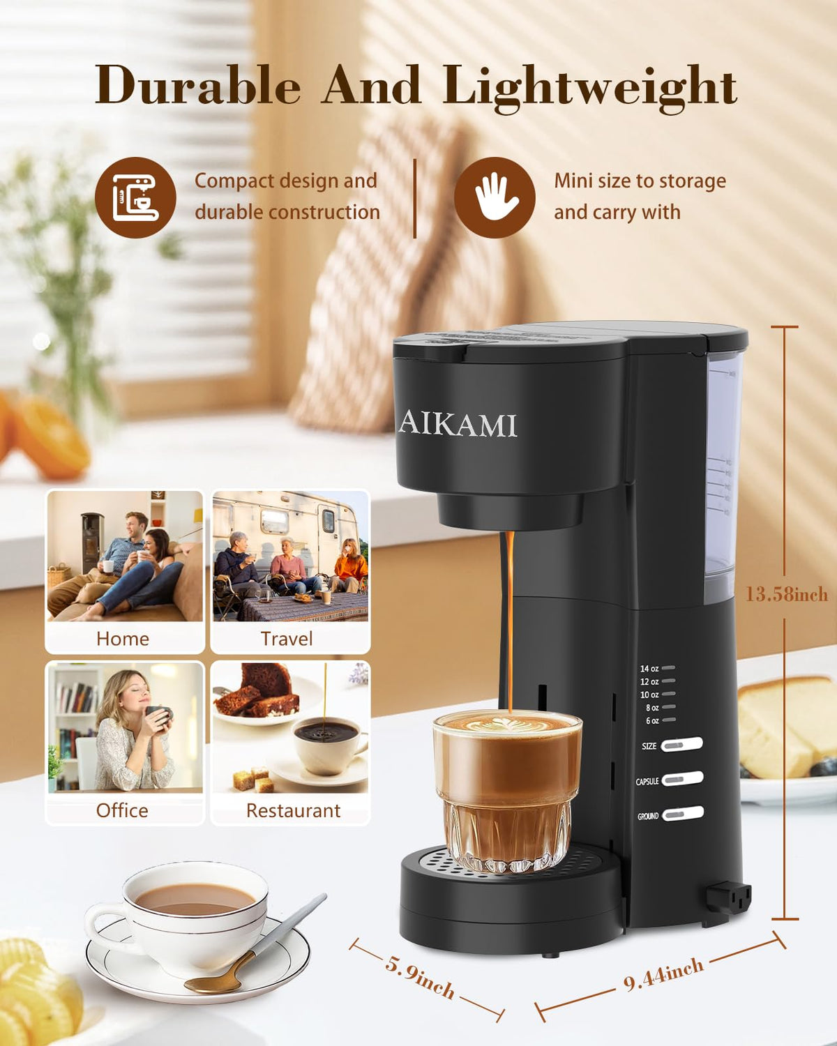 4 IN 1 Single Serve Coffee Maker with Milk Frother and Coffee Grinder C814