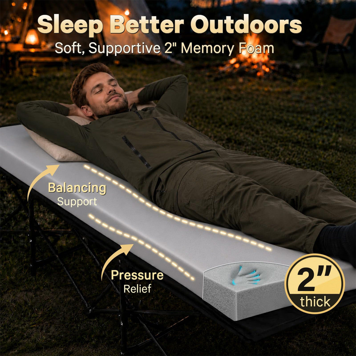 2 Inch Memory Foam Camping Cot Pad with Removable Cover B515130