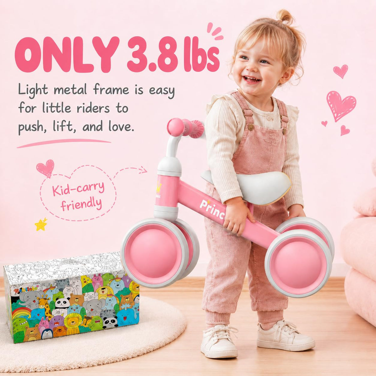 Pink Balance Bike with LED Light Up Wheels M567