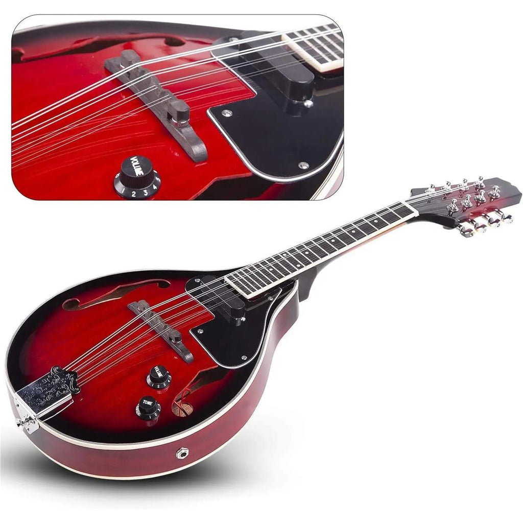 Acoustic Electric Mandolin Instrument Vintage Red Sunburst Mahogany Wood T97221
