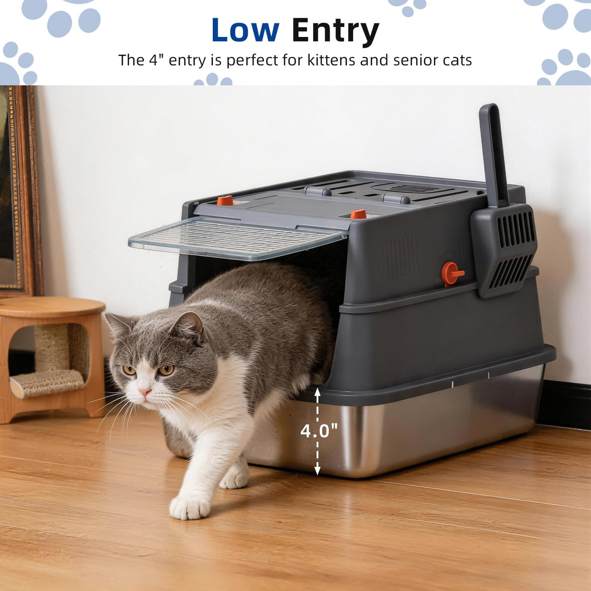 Stainless Steel Covered Cat Litter Box with High Sides H9731