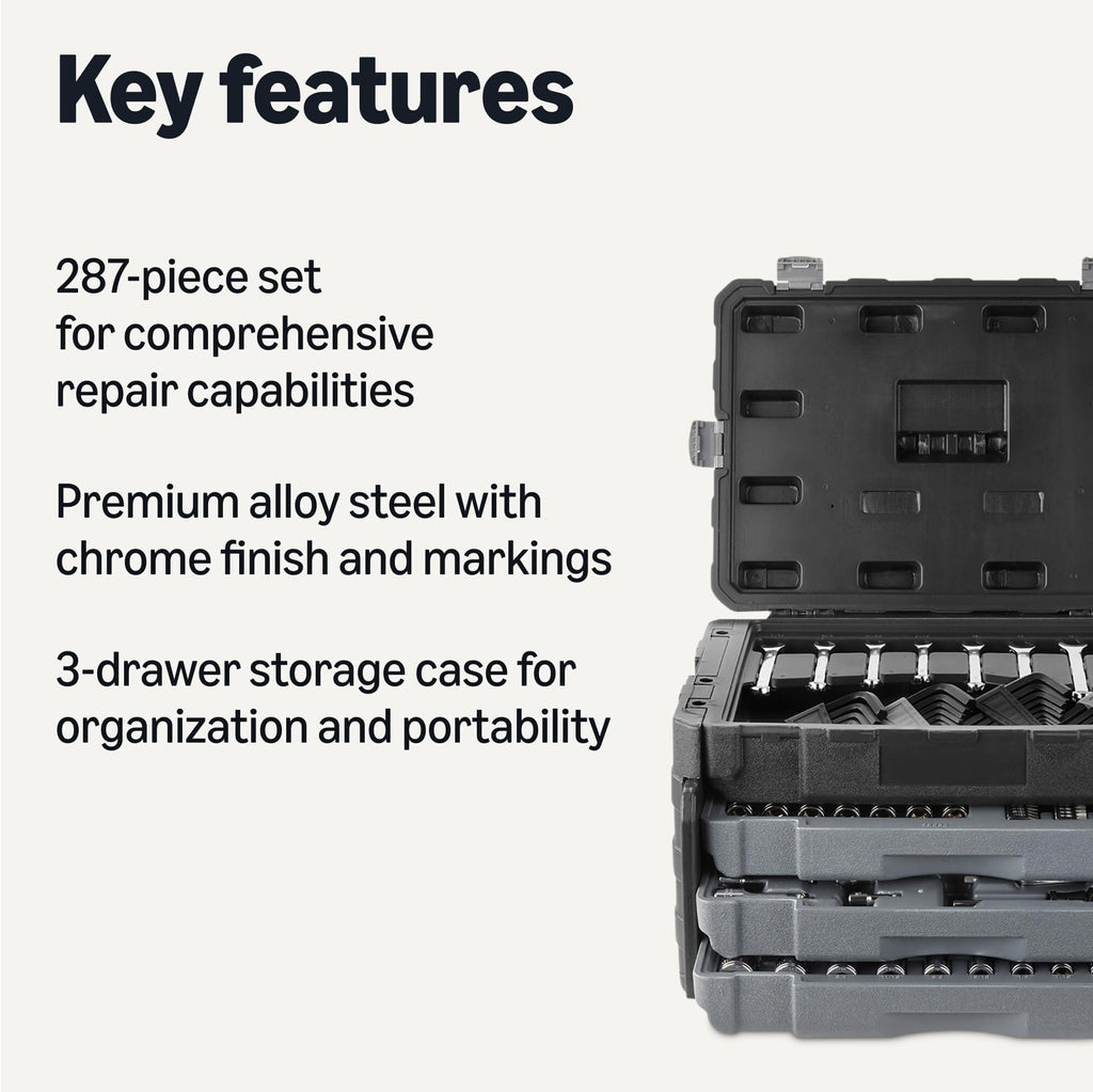 287-Piece Mechanic Socket Set with 3-Drawer Case B7616