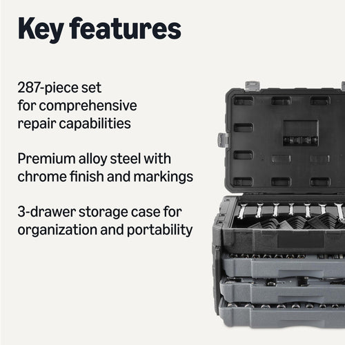 287-Piece Mechanic Socket Set with 3-Drawer Case B7616