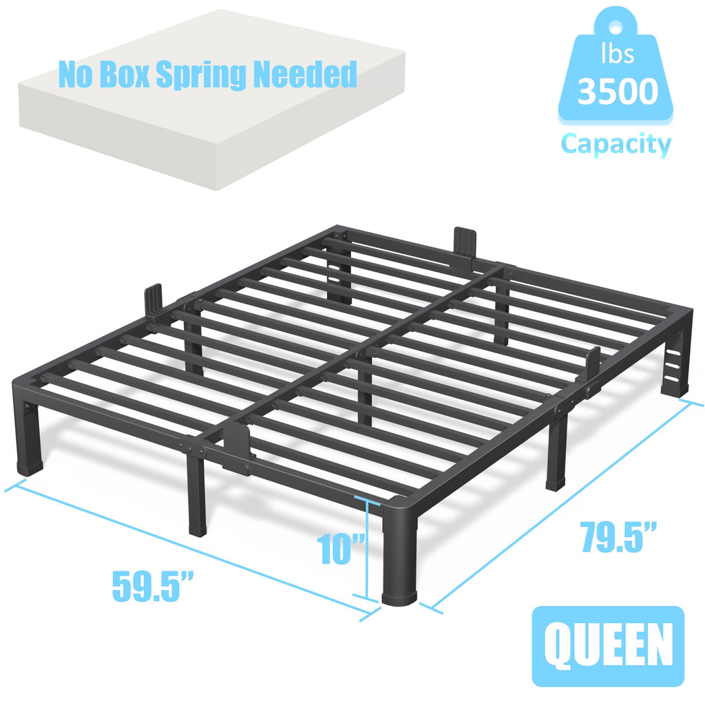 10 Inch Queen Metal Bed Frame with Headboard T522732
