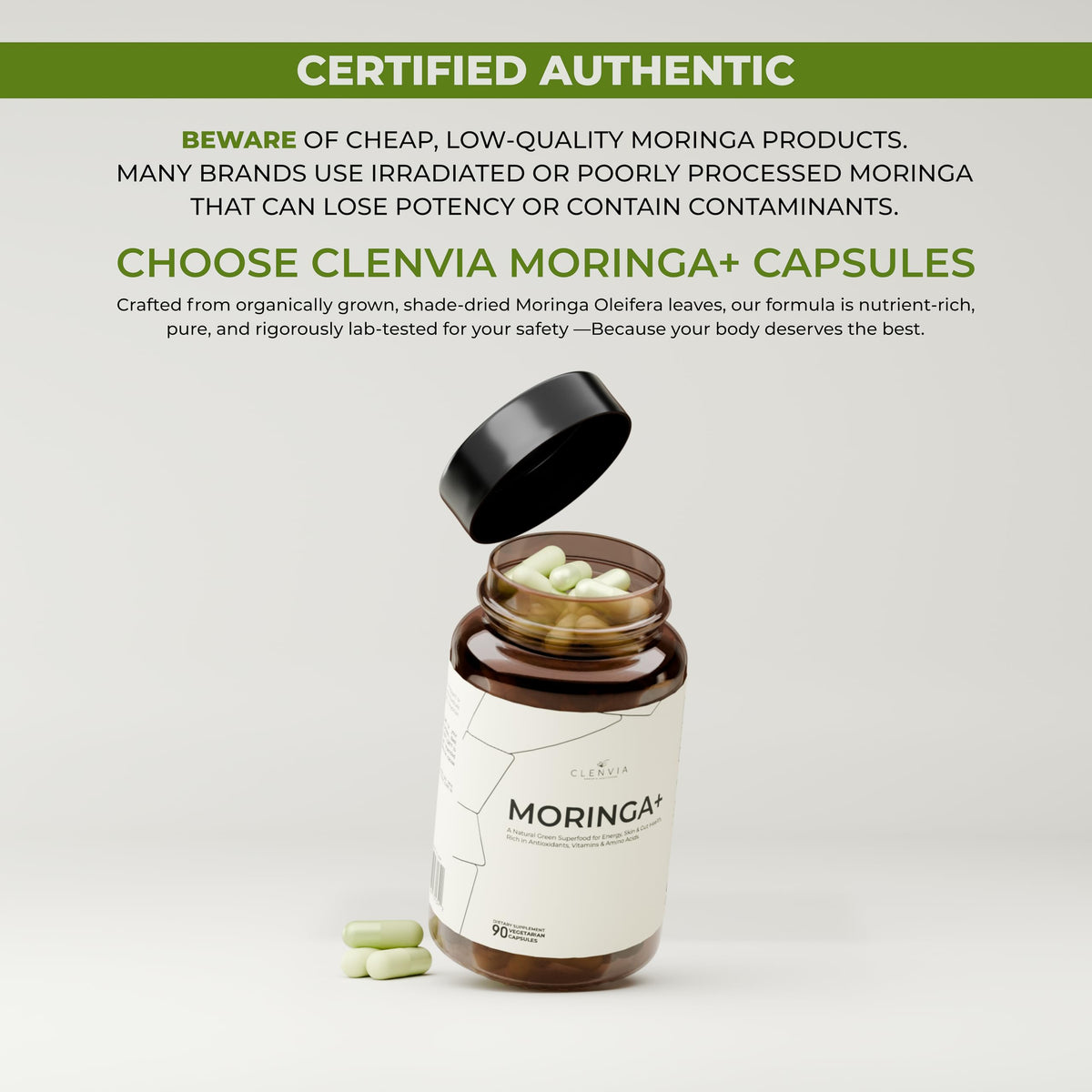 90 Capsules 1000mg Organic Moringa Leaf Powder Capsules O888559