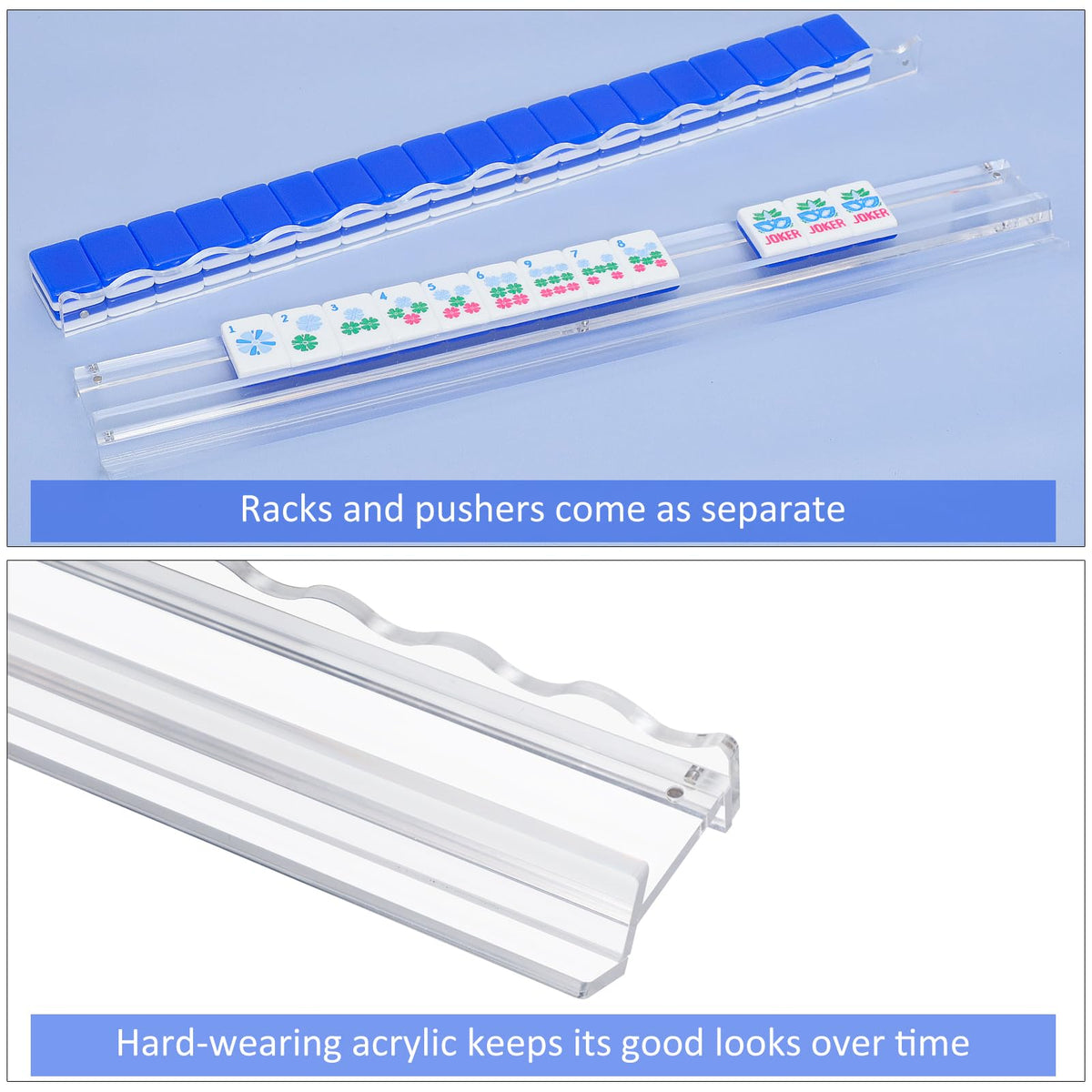 4-Pack Clear Acrylic Mahjong Racks with Pushers 19.7" I779