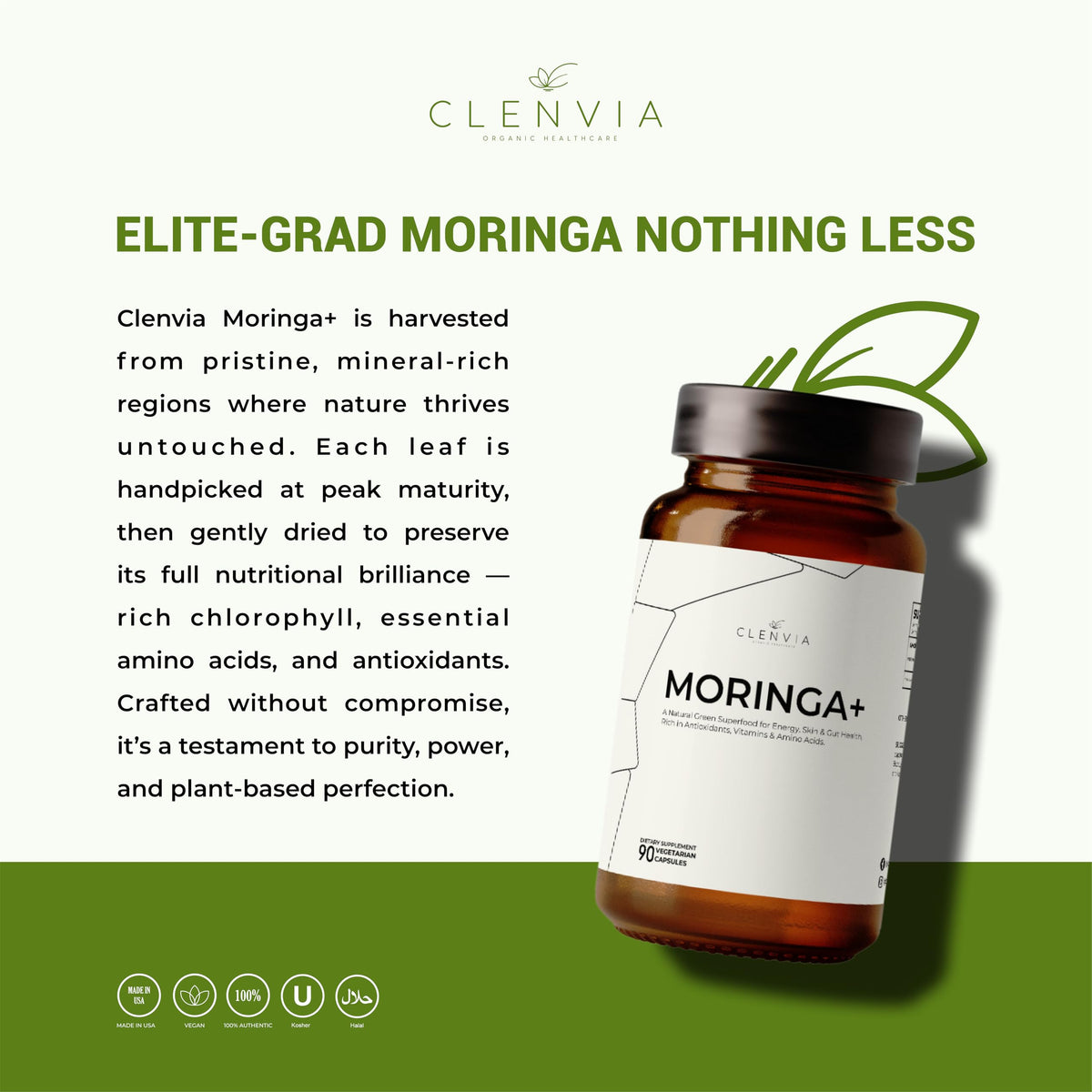 90 Capsules 1000mg Organic Moringa Leaf Powder Capsules O888559