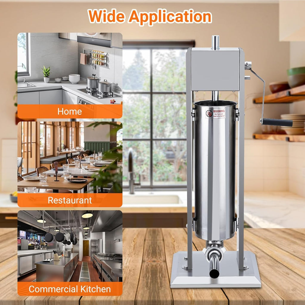 7L Stainless Steel Vertical Sausage Stuffer with 5 Stuffing Tubes U8835