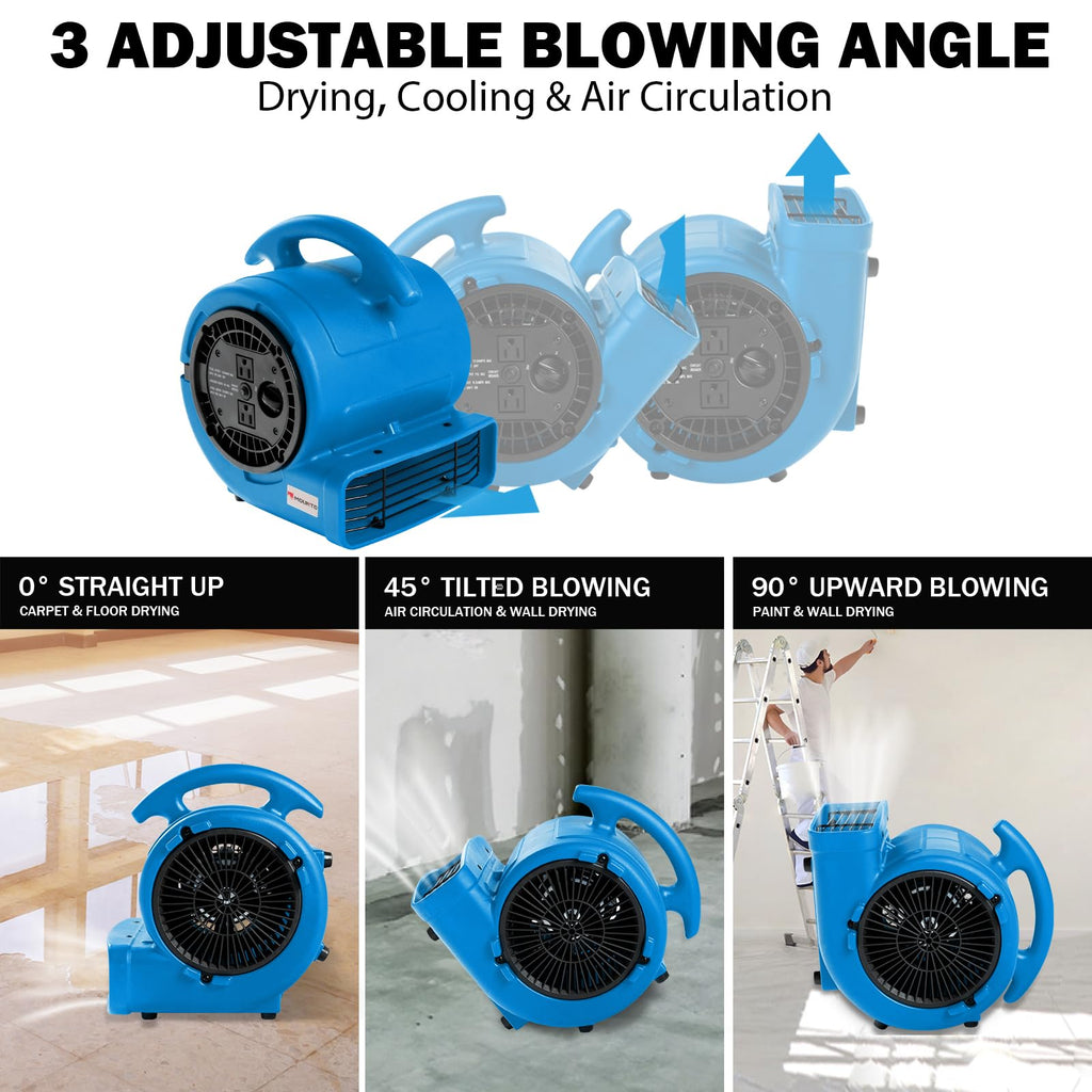 1/5hp 800cfm 3-Speed Air Mover Blower Fan with Dual Outlet Y8056