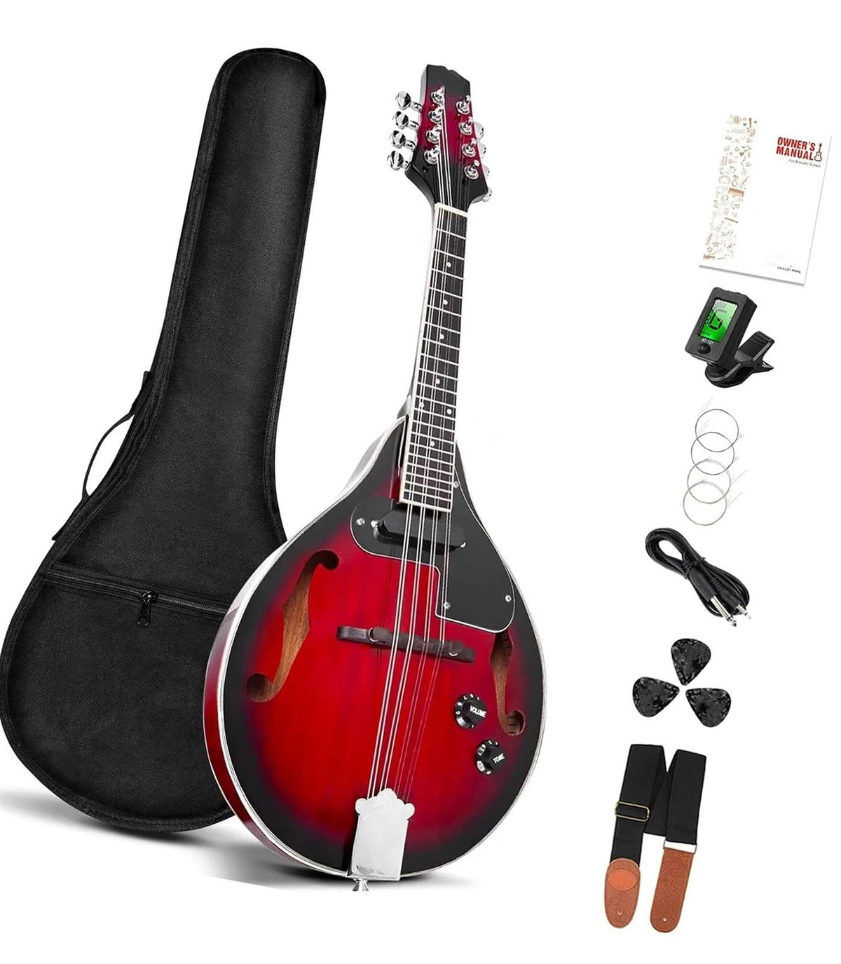 Red Sunburst Mahogany Wood Acoustic Electric Mandolin L827