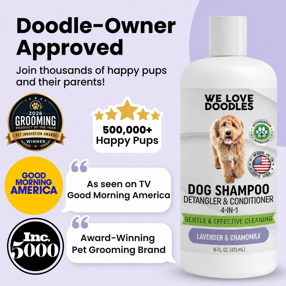 Hypoallergenic Tearless Dog Shampoo, Conditioner & Detangler 16OZ R86282