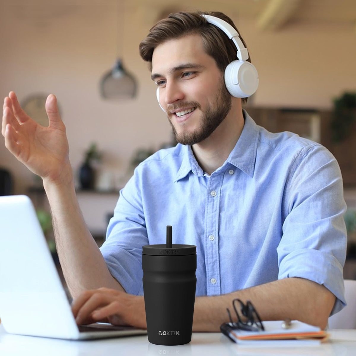20oz Insulated Stainless Steel Tumbler with Lid and Straw E5097