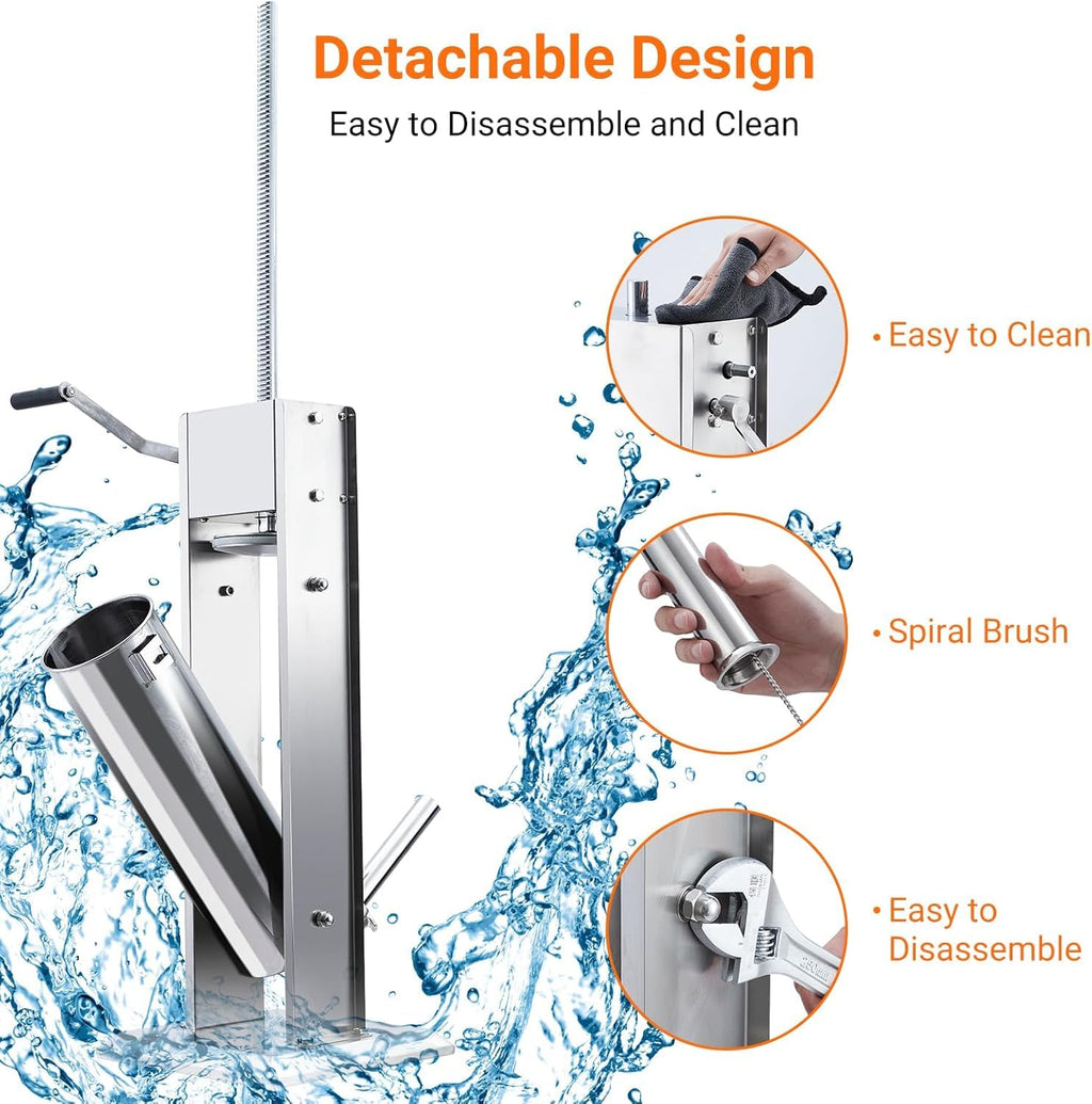 7L Stainless Steel Vertical Sausage Stuffer with 5 Stuffing Tubes U8835