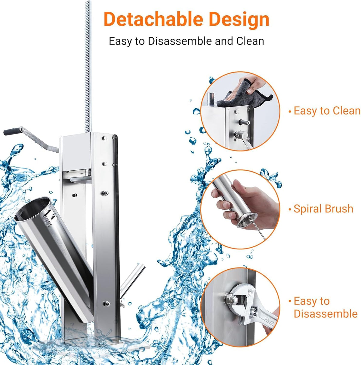 7L Stainless Steel Vertical Sausage Stuffer with 5 Stuffing Tubes U8835