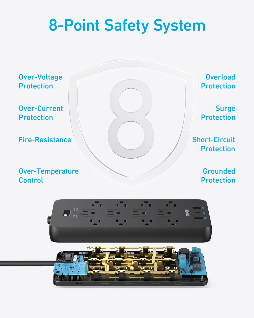 Power Strip with Surge Protector, Outlet Extender, 20W, 12 AC C7093