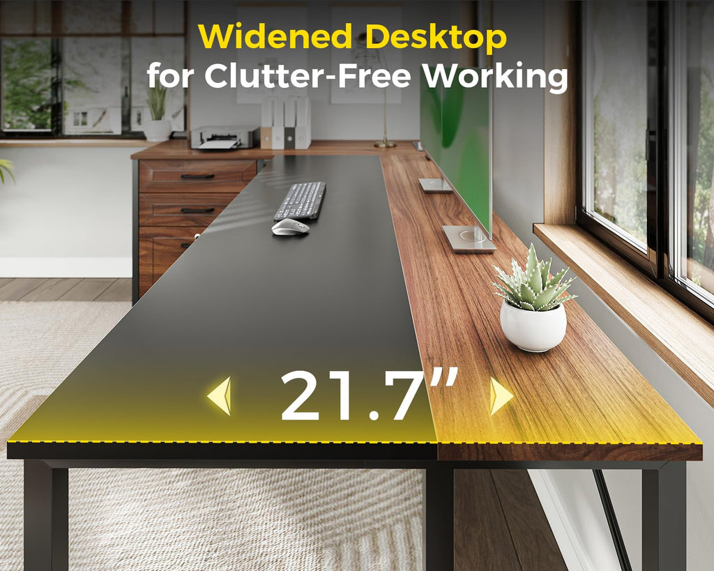 61" L Shaped Office Desk with Wood Drawers E11605