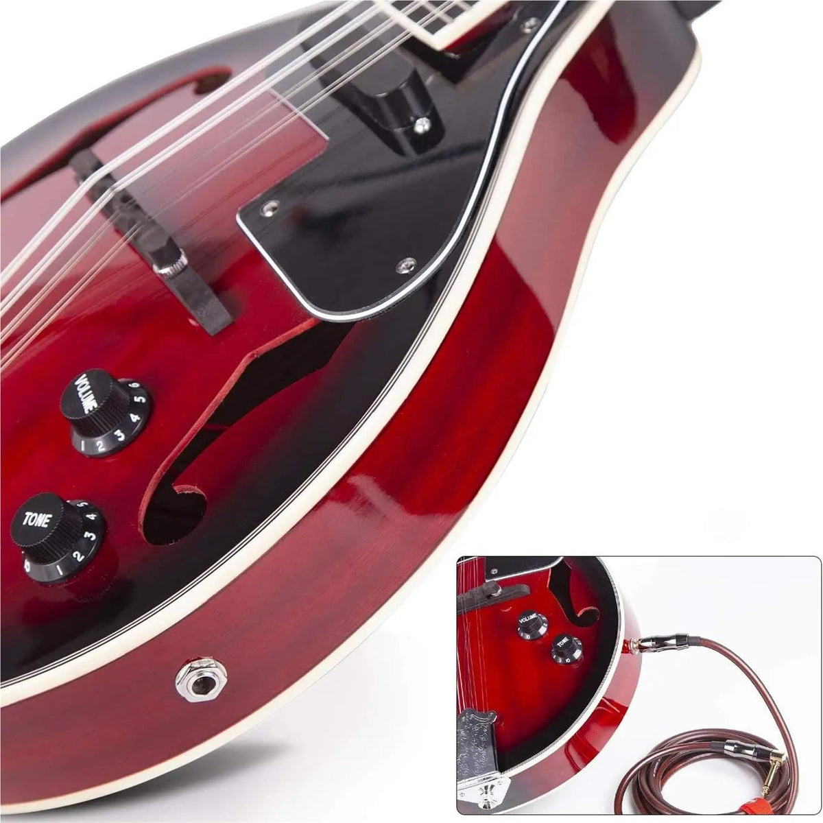 Acoustic Electric Mandolin Instrument Vintage Red Sunburst Mahogany Wood T97221