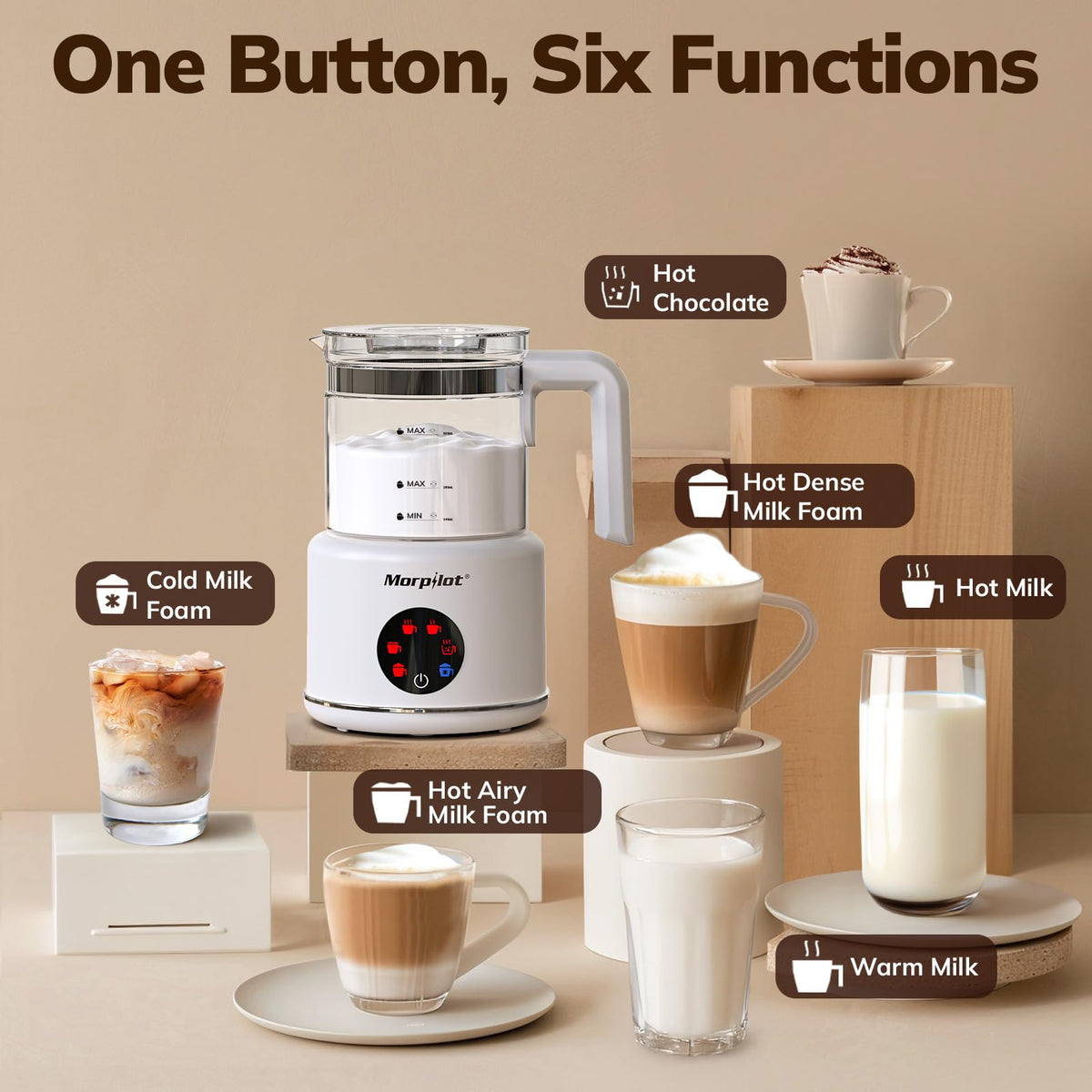 Electric Milk Frother and Steamer, 16.9oz, Dishwasher Safe, BPA Free, White C971088