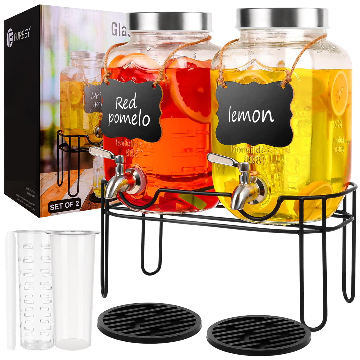 2 Pack 1 Gallon Glass Drink Dispenser with Stand Q235500