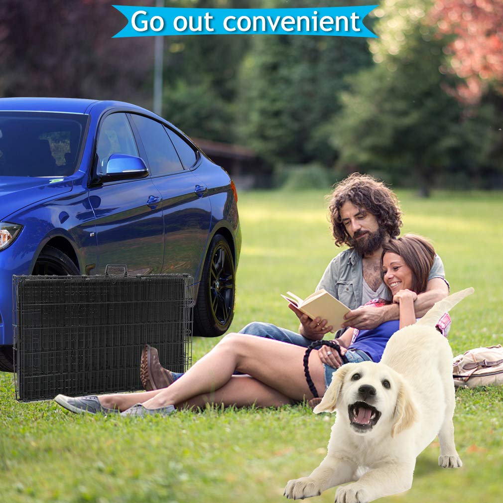 Folding Metal Dog Crate with Divider and Tray A79737