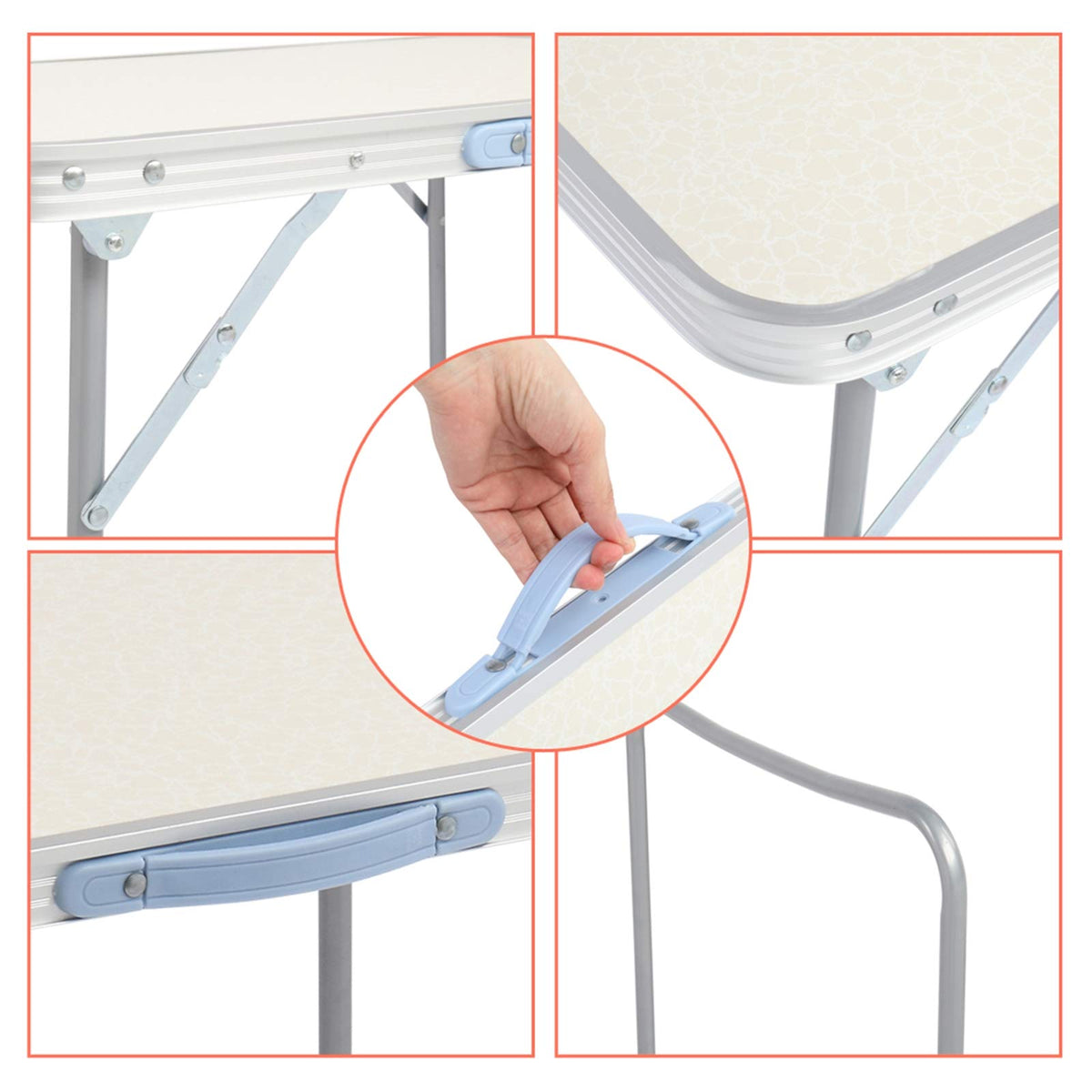 Portable Folding Camping Table, Aluminum Lightweight Adjustable Height Table W8069