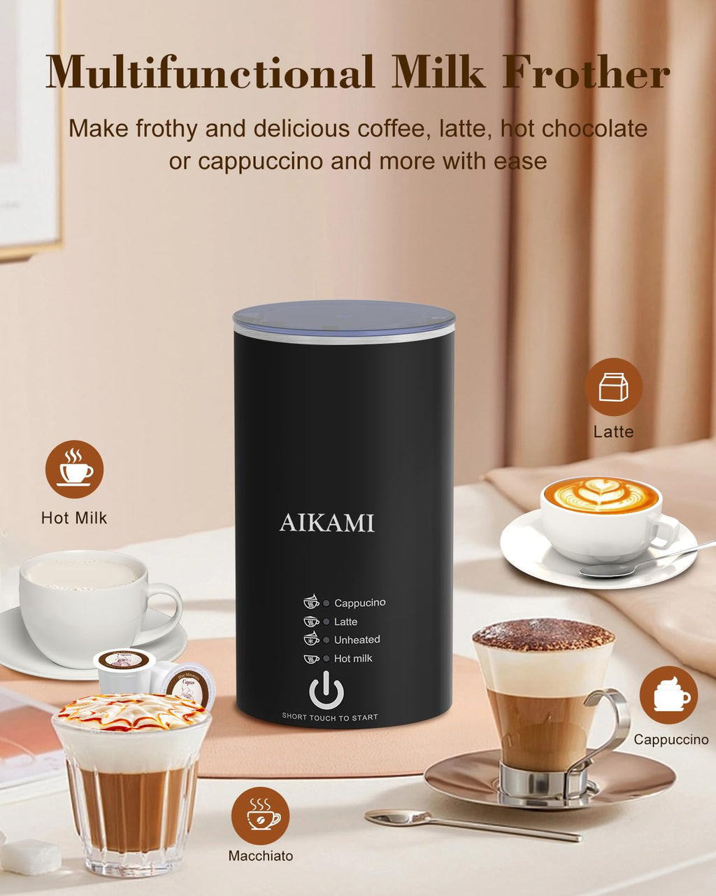 4 IN 1 Single Serve Coffee Maker with Milk Frother and Coffee Grinder C814