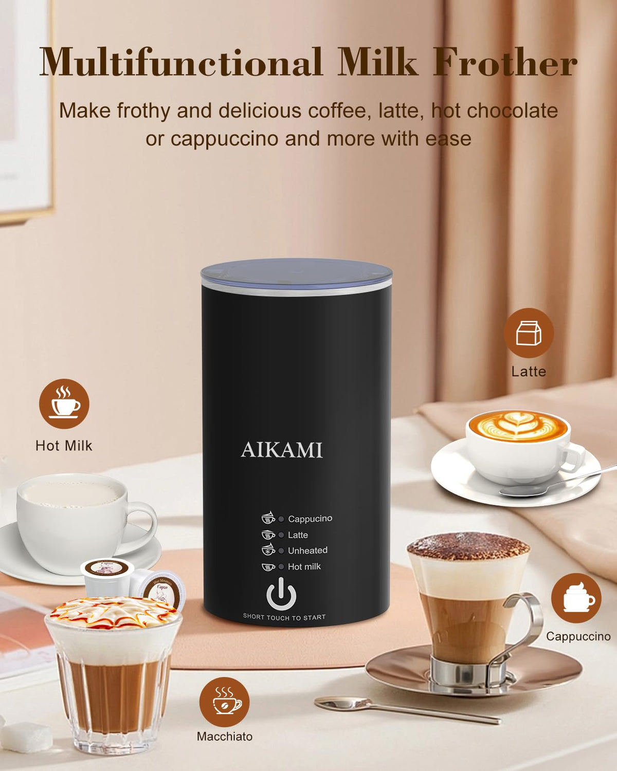 4 IN 1 Single Serve Coffee Maker with Milk Frother and Coffee Grinder C814