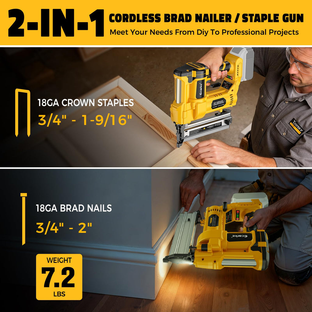 Cordless 2 in 1 Electric Nail Gun Staple Gun with 18GA Nails N809908
