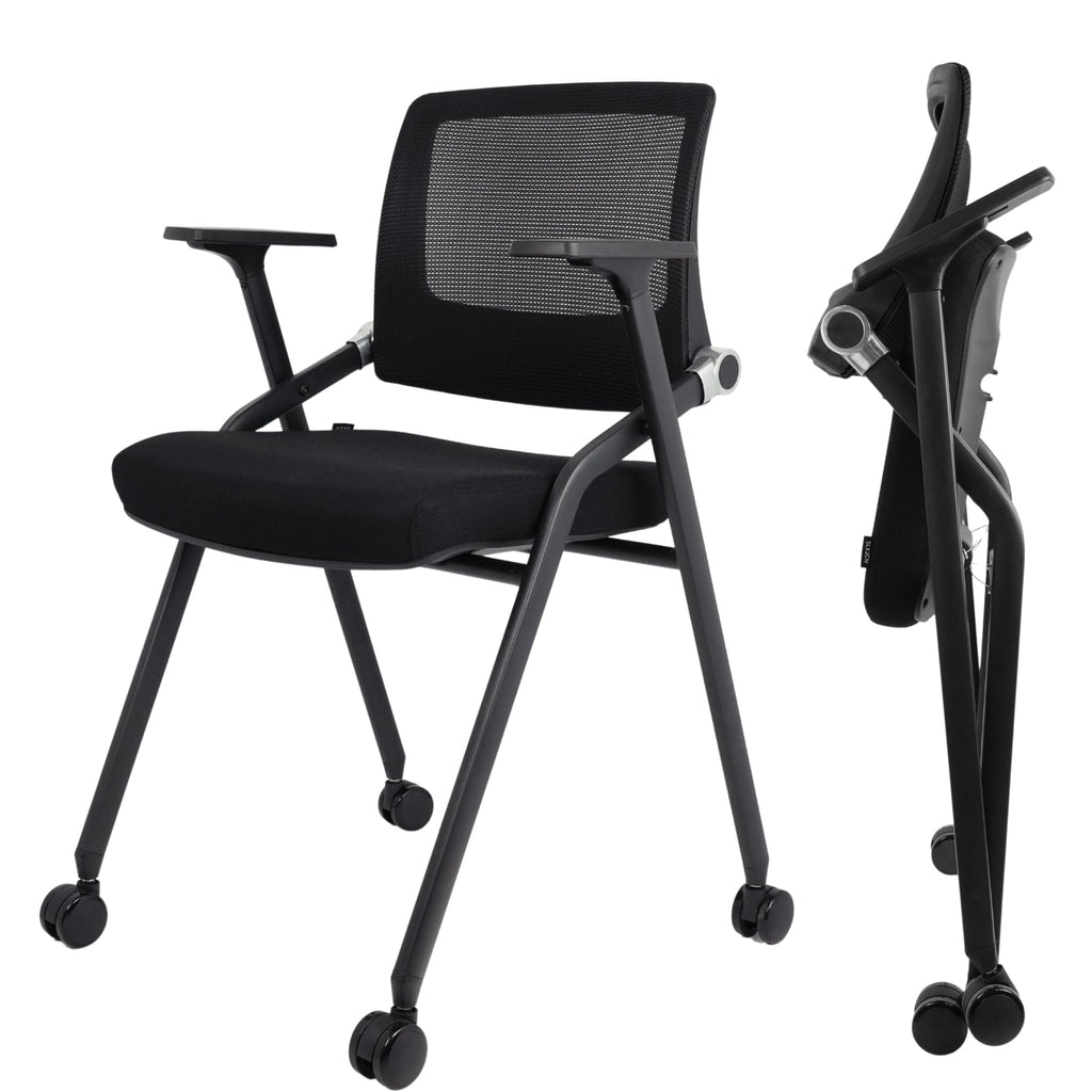 2 Pack Black Mesh Folding Office Chairs with Wheels R81556