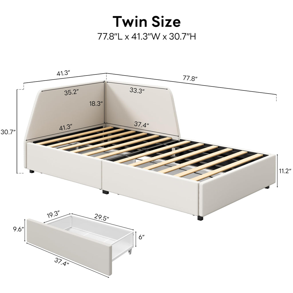 Twin Corner Daybed with 2 Drawers and Headboard, Beige H556193