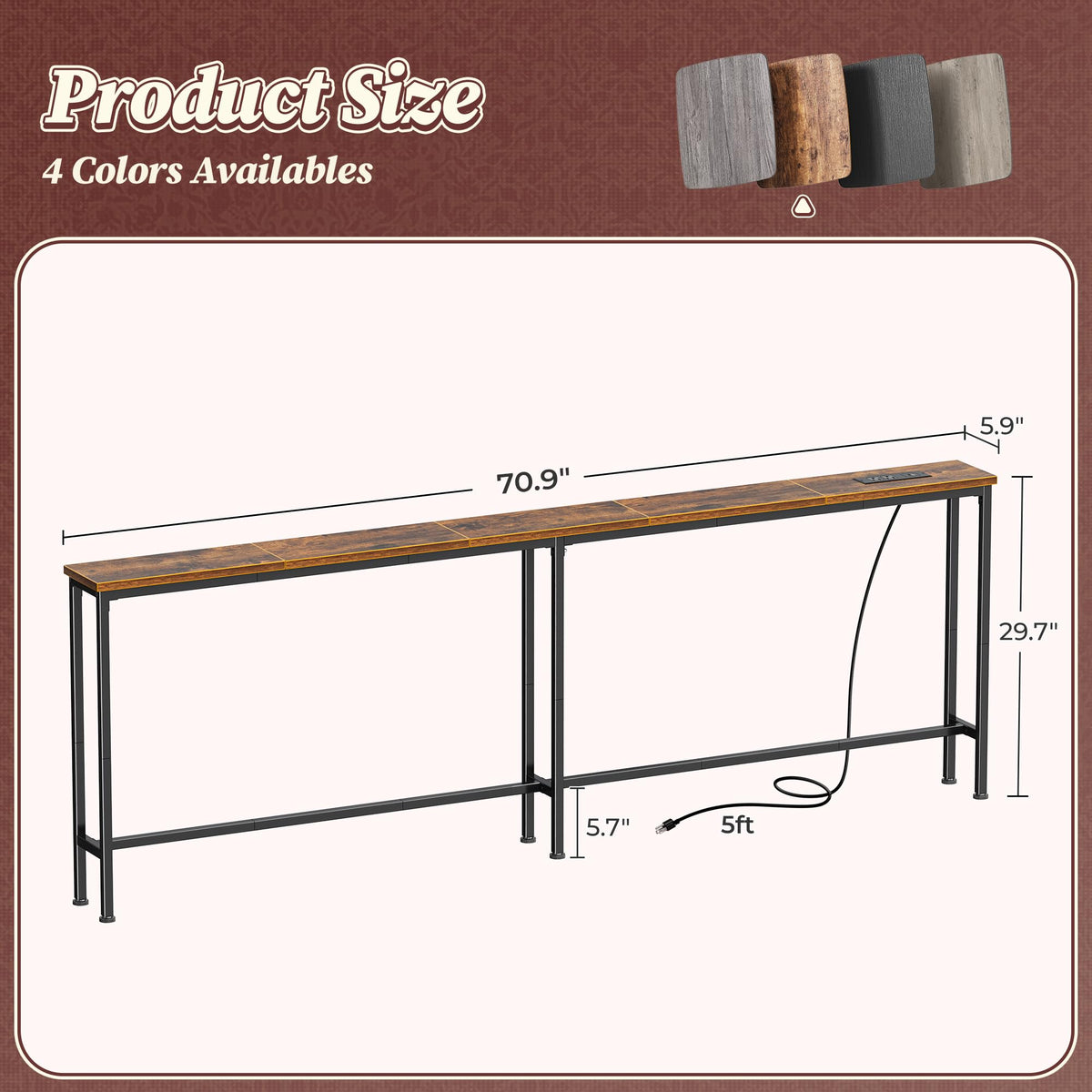 70.8 Inch Console Table with Charging Station H5542