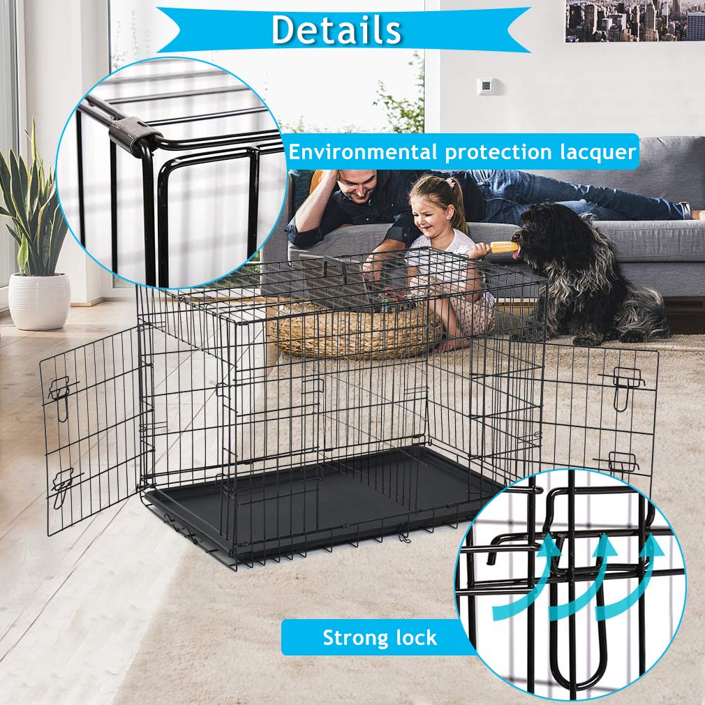 Folding Metal Dog Crate with Divider and Tray A79737