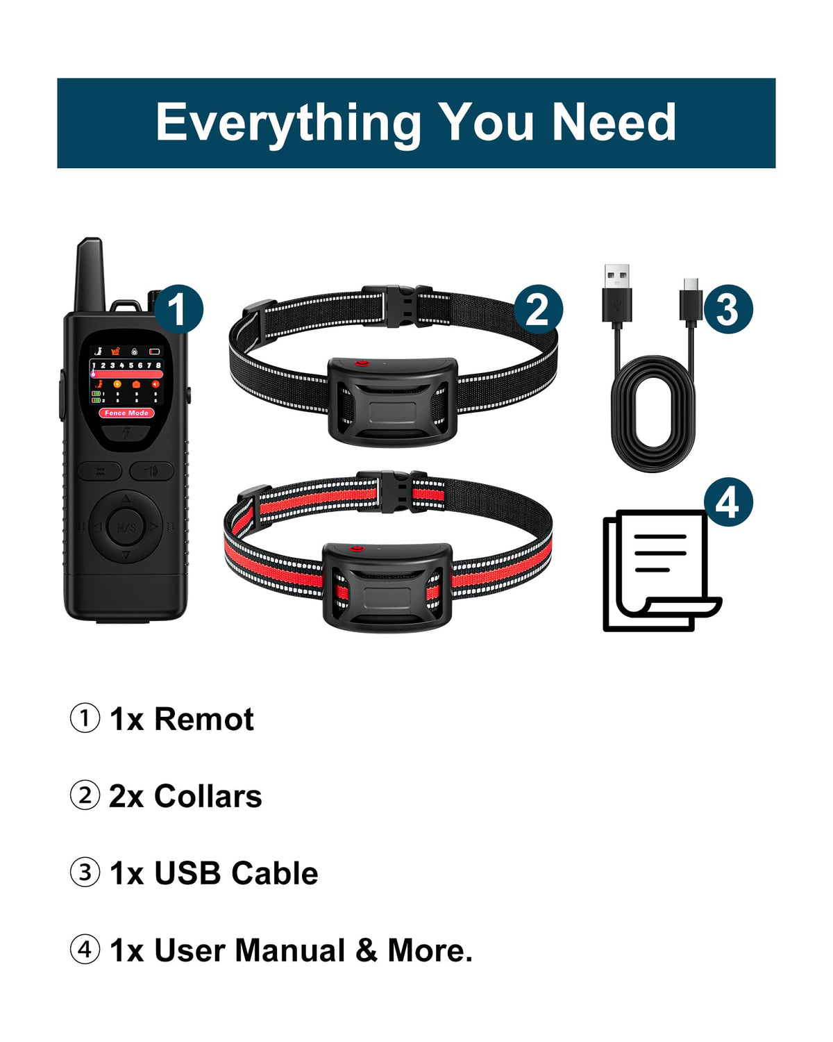 Wireless Dog Fence System 2-in-1 Pet Containment Training Collar IPX6 Waterproof Rechargeable Black Red C278