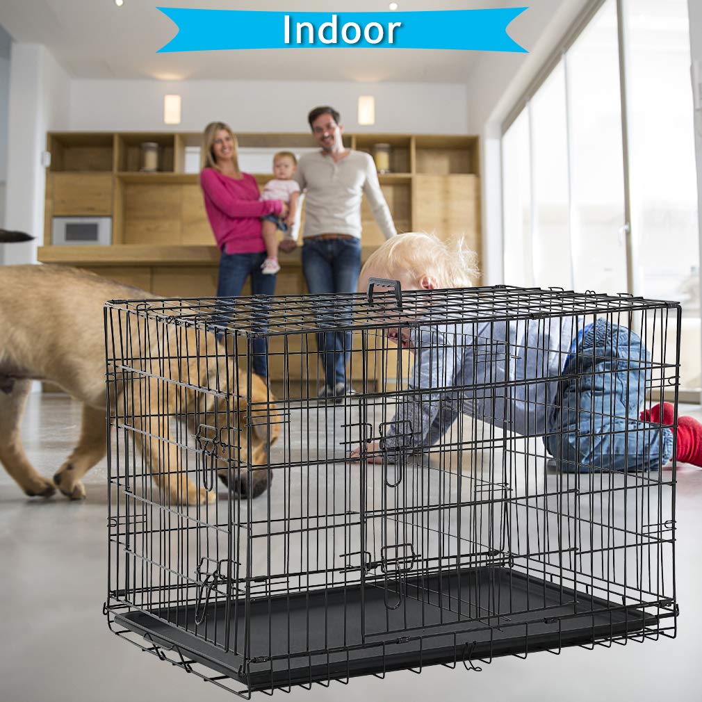 Folding Metal Dog Crate with Divider and Tray A79737