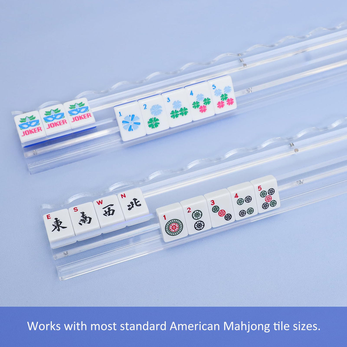 4-Pack Clear Acrylic Mahjong Racks with Pushers 19.7" I779