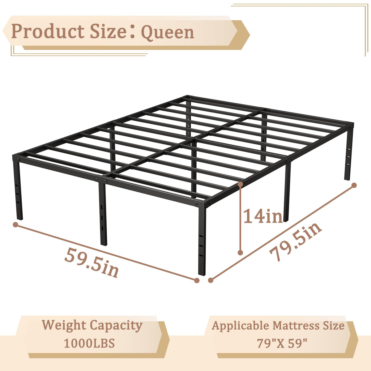 Queen 14-Inch Heavy-Duty Platform Bed Frame O934