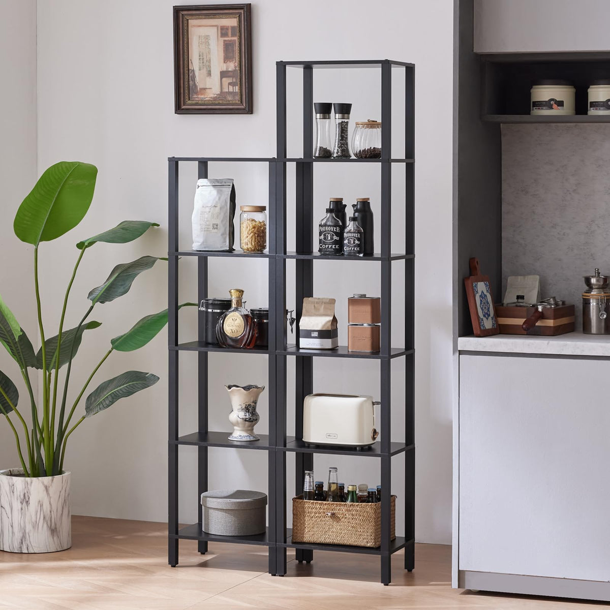 6 Tier Tall Skinny Black Bookshelf H165845