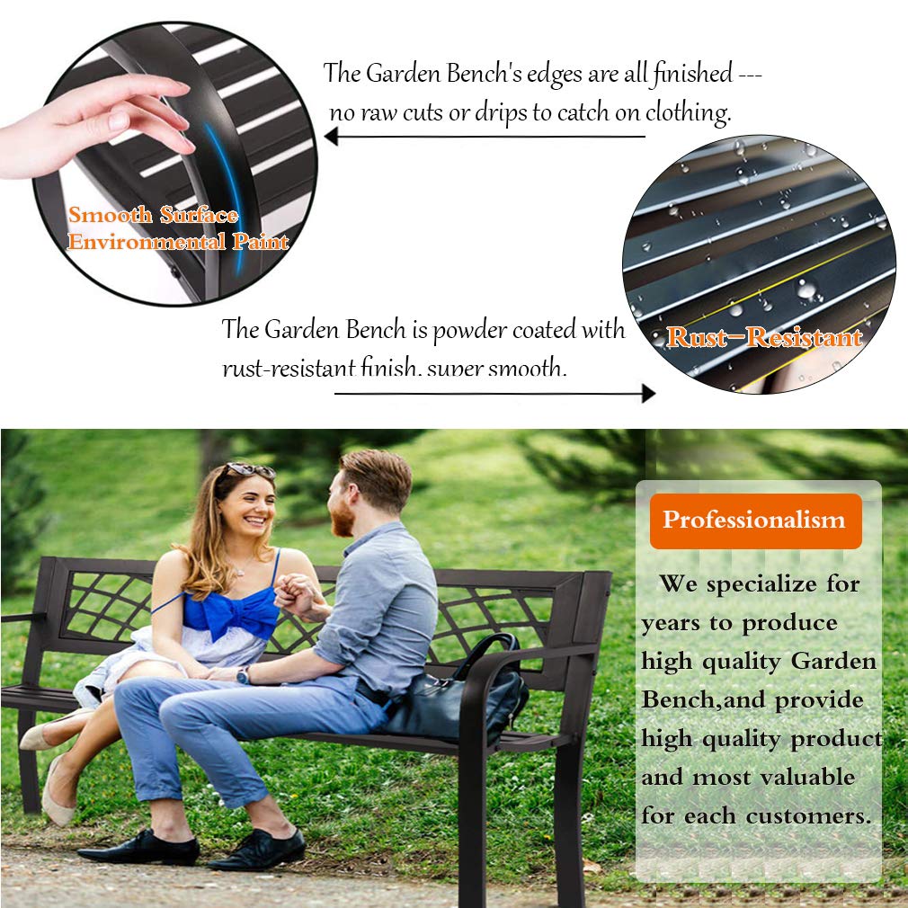 Black Metal Outdoor Bench with Armrests R33351