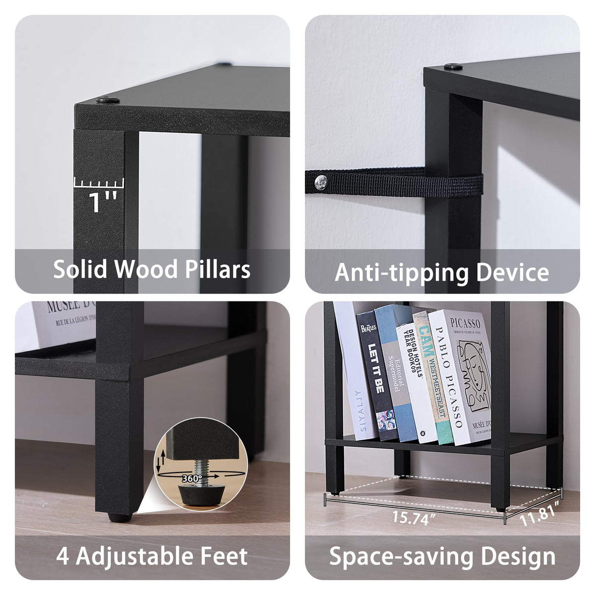 6 Tier Tall Skinny Black Bookshelf H165845