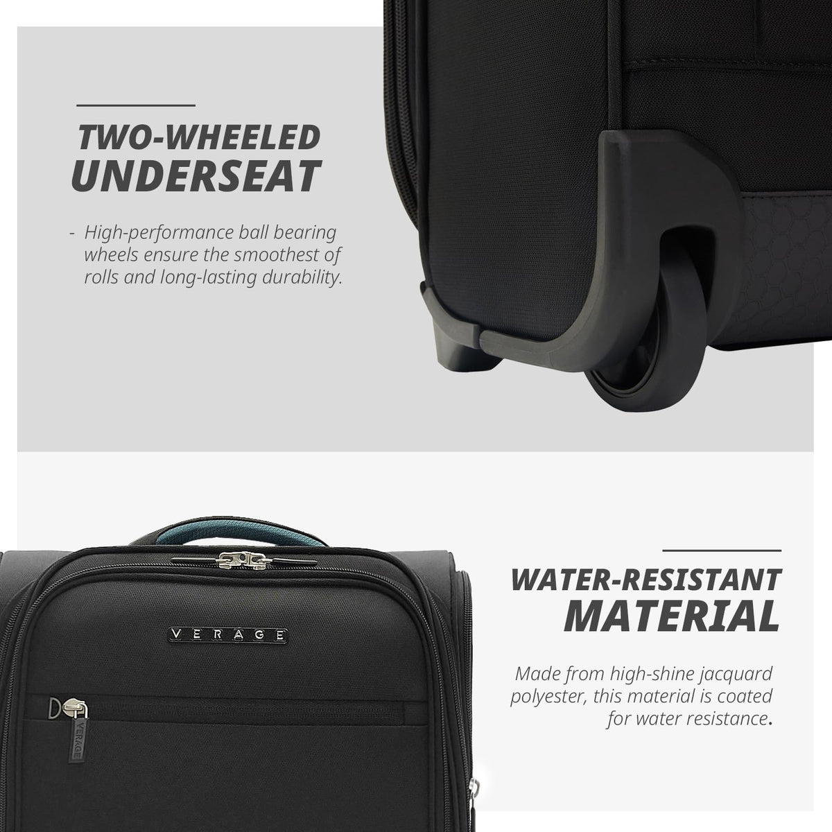 16-Inch Black Underseat Carry On Luggage with Wheels V1514
