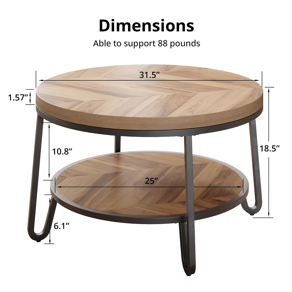 32" Round Coffee Table with 2-Tier Storage Shelf F813775